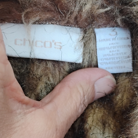 Faux Fur Chico's Vest Women Sz 3 XL Brown Fully Lined Open - Picture 4 of 8